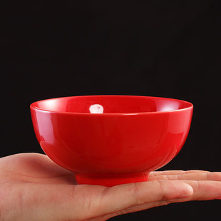 陶瓷红碗喜庆碗家用餐具结婚碗筷套装 乔迁新年高脚纯红碗红盘礼盒