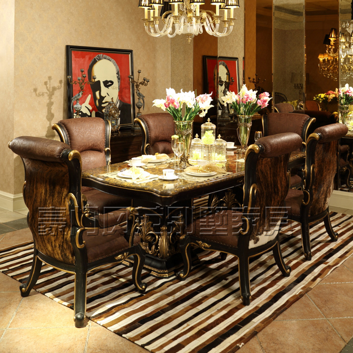 奢华餐桌椅组合法式 6人长方形餐厅大理石家用吃饭桌高端家具 欧式