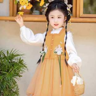 古风超仙儿童唐装 改良汉服中国风夏季 汉服女童连衣裙新款 套装 长袖