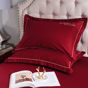 枕套一对装 简约 北欧60支长绒棉欧式 纯棉枕头套48x74cm单人红色