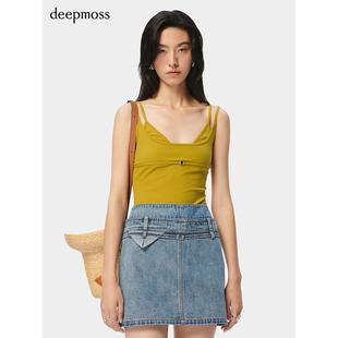deepmoss 2024春夏新款 时尚 休闲气质双层吊带收腰弹力上衣 女装