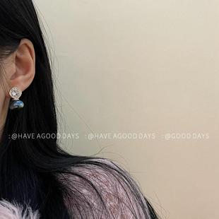 轻奢风鎏光灰彩珍珠锆石耳环小众设计感气质高级感耳饰925银针女