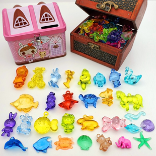 儿童仿真大宝石塑料水晶玩具动物串珠亚克力透明手工串珠小动物