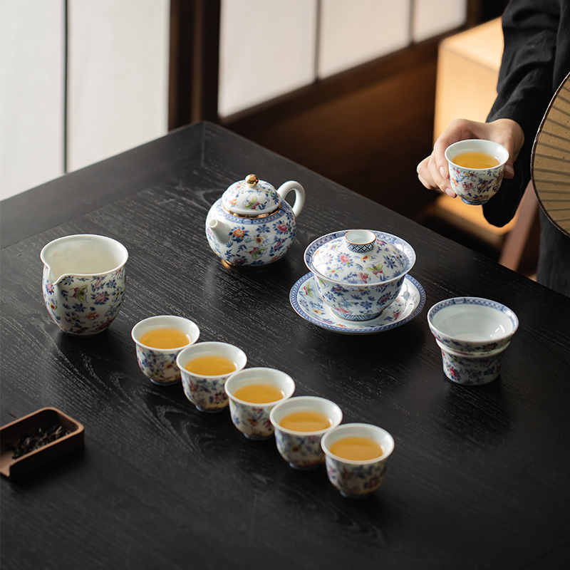 青花蝶恋花白瓷茶具套装 高端盖碗茶壶整套轻奢高档陶瓷 寻也造物