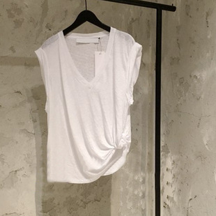 AlexardieWarey2024春夏新款 V领白色修身 显瘦无袖 上衣背心T恤女