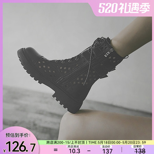 透气马丁靴女夏网红镂空短靴2022年新款 春款 增高薄款 真皮中筒女靴
