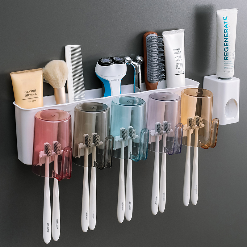 牙具套装 创意牙刷置物架刷牙杯漱口牙刷架卫生间免打孔壁挂式