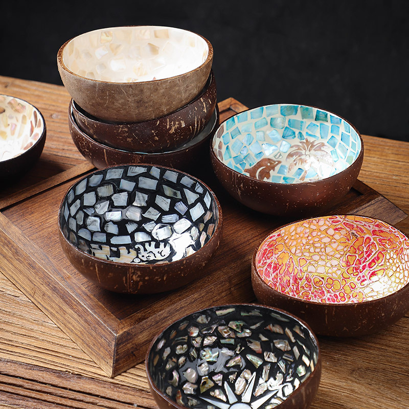 越南手工贝壳椰子碗玄关钥匙收纳盒大象椰壳碗装 饰摆件创意水果盘