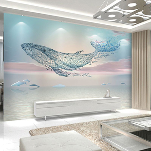 鲸鱼轻奢沙发电视背景墙壁布3d客厅立体壁画新款 简约现代大气壁纸