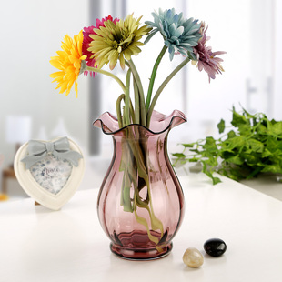 欧式 波浪口创意玻璃花瓶透明彩色 客厅百合插花瓶装 饰小清新摆件