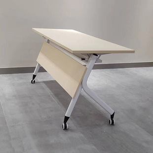 可移动可折叠会议培训桌椅拼接双人学习桌带轮长条桌侧翻办公桌
