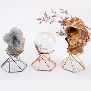 时尚 金属水晶玻璃球六角形上下两用型托奇石蛋型工艺品展示架底座