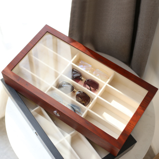 木质高端墨镜盒太阳眼镜收纳盒子大容量男女高级感眼镜展示整理盒