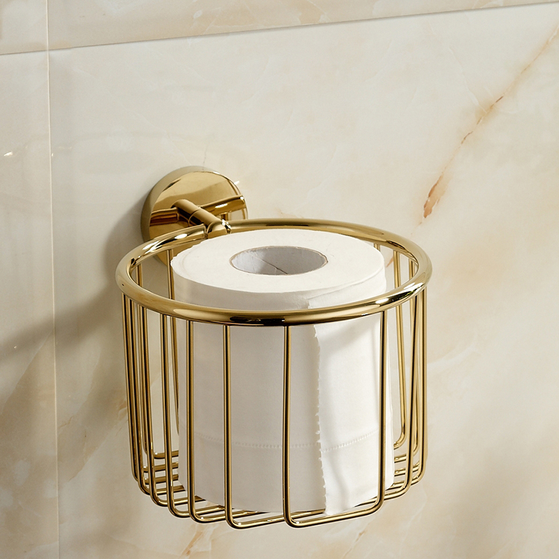 免打孔擦手纸盒金色厕所壁挂式 全铜纸篓卷纸架卫生间北欧纸巾盒架