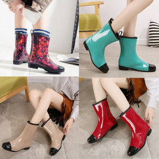 女中筒韩国时尚 雨靴加绒保暖成人套鞋 雨鞋 防滑水靴胶鞋 工作防水鞋