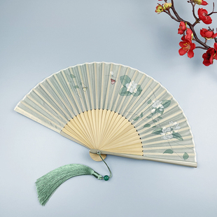 古风扇子折扇中国风夏季 便携古代汉服旗折叠小竹扇子栀子花舞蹈扇