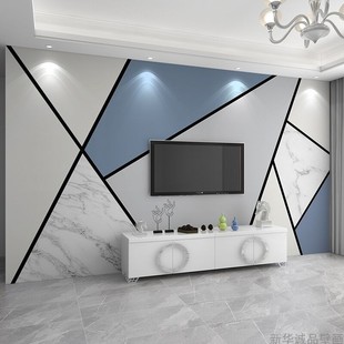 电视背景墙壁纸现代简约墙纸几何线条壁画客厅3d立体影视墙布2024