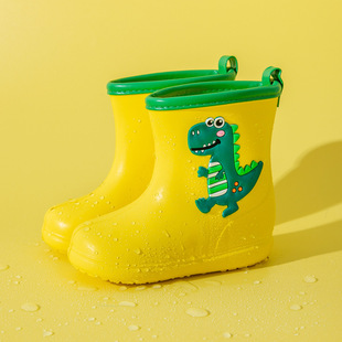 男童女童幼儿胶鞋 9岁儿童中筒雨鞋 恐龙卡通水靴防滑软底防水鞋