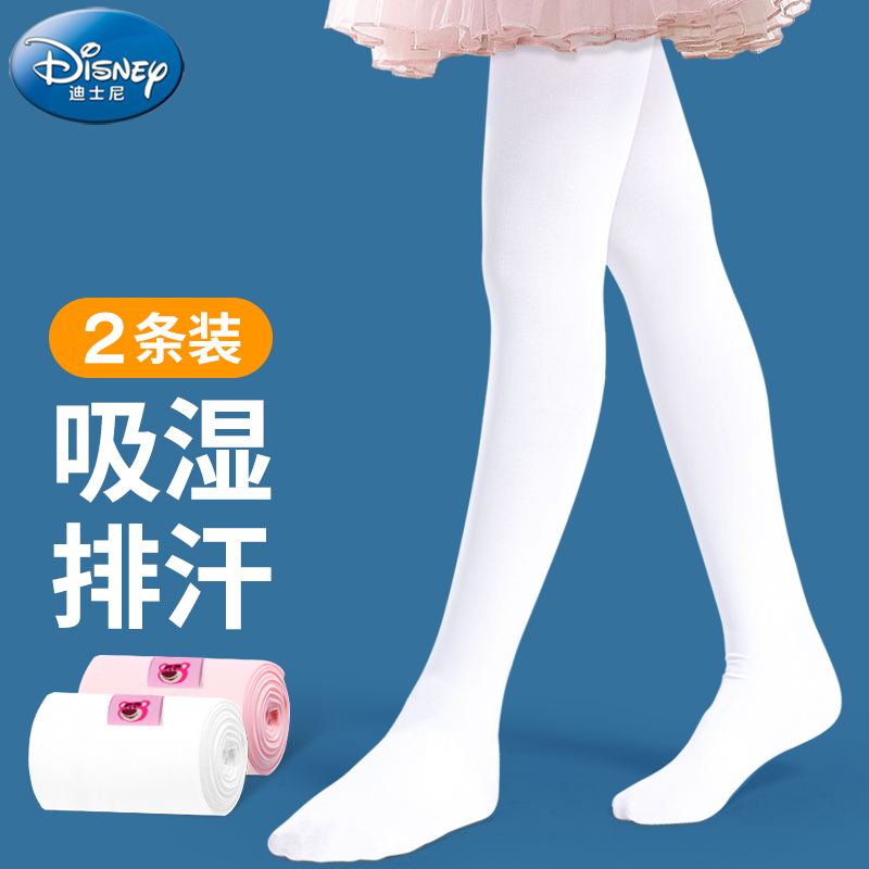 迪士尼儿童舞蹈袜女童春秋夏季 长筒袜白色丝袜连裤 袜跳舞打底裤 袜