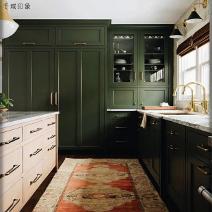 美式 欧式 复古绿整体实木橱柜定做北欧开放式 厨房全屋定制