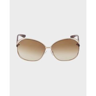 Tom Ford女子时尚 太阳镜2024新款 浅棕色金属框架大框防晒显瘦墨镜