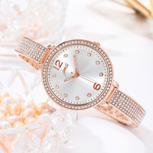 歌迪 石英潮流手镯设计细钢带手表女士新款 时尚 圆形普通国产腕表