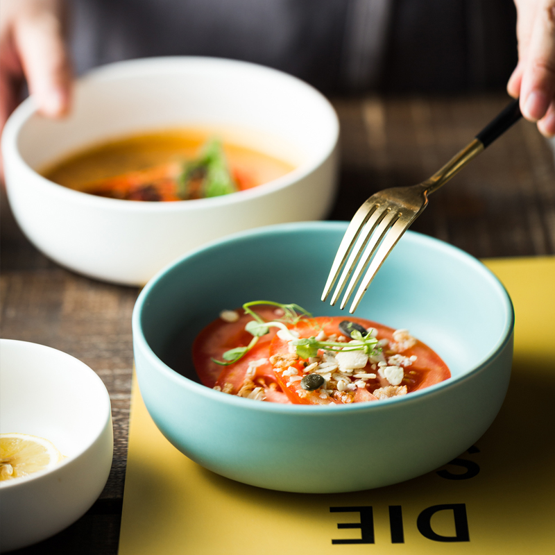 北欧吃饭小碗家用日式 面碗汤碗6英寸直口圆碗单个陶瓷碗西餐餐具