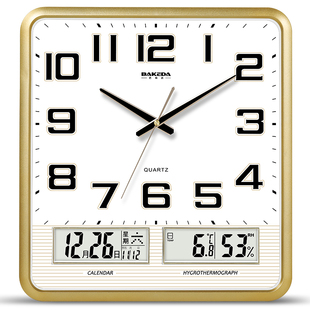 静音挂钟客厅日历钟表简约时尚 家用时钟挂墙表现代电子方形石英钟