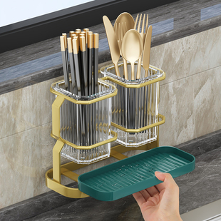 轻奢筷子笼收纳盒免打孔壁挂厨房筷筒筷篓勺子餐具家用沥水置物架