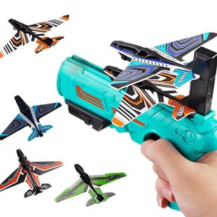 网红炫酷塑料环保安全儿童户外泡沫抽拉式 自动弹射滑翔飞机玩具枪