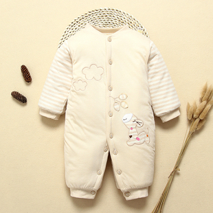 婴儿衣服连体衣新生儿棉衣秋冬季 加厚0保暖3个月男女宝宝夹棉哈衣