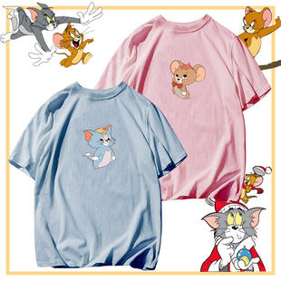 新款 ins超火大码 欧美动漫猫和老鼠情侣装 透气纯棉t恤衫 潮 运动短袖