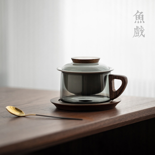 咖啡杯整套泡茶杯茶水分离办公室喝茶杯子复古日式 玻璃水杯 咖茶