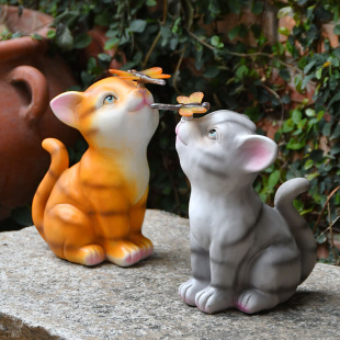 庭院花园阳台装 饰可爱猫咪灯摆件布置创意树脂动物雕塑