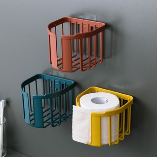 厕所免打孔镂空置物架多用途方形杂物收纳收纳盒塑料纸巾盒挂壁式