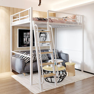 定制笙苑北欧上床下桌高低床铁艺架床单上层小户型阁楼床多功能高