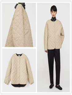 在途现货Toteme Quilted棉质帆布绗缝单排扣圆领纯色夹克棉服外套