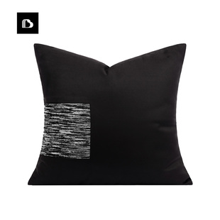 柏洛斯北欧ins轻奢风沙发样板间现代客厅麂皮绒黑色条纹抱枕套