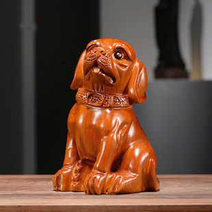 新款 太吉良木花梨木雕狗摆件实木十二生肖动物狗红木雕刻桌面客厅