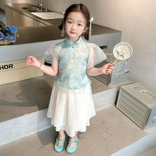 2024新款 儿童女宝中式 女童旗袍裙子两件套夏季 夏款 中国风汉服套装