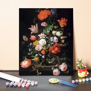 数字油画diy填充卢浮宫博物馆典藏名画花卉静物填绘画涂色装 饰画