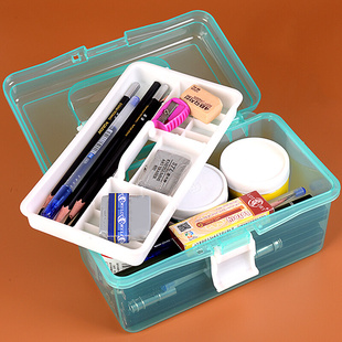 小号透明手提美术工具箱收纳盒儿童小型书法水粉颜料家用绘画箱