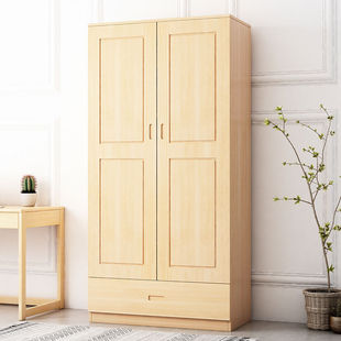 松木衣柜简约现代实木衣柜经济型2门3门推拉门儿童大衣橱卧室简易