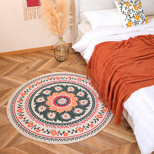 摩洛哥圆形地毯主卧室床边衣帽间棉麻地垫简约日式 民族风复古脚垫