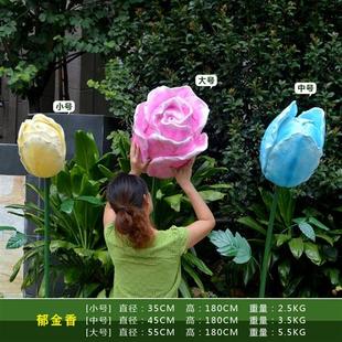 2023仿真植物花朵雕塑户外景观花园林装 饰玻璃钢向日葵百合玫瑰花