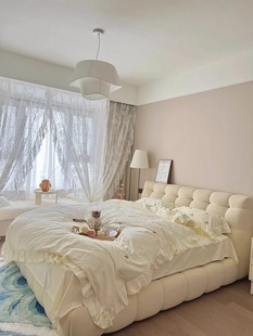 北欧羊羔绒布艺床法式 奶油风棉花糖网红双人床现代简约主卧室大床