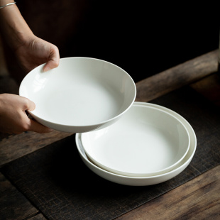 正品 德化白瓷深盘9.6英寸家用陶瓷大餐盘汤盘菜盘西餐意面盘