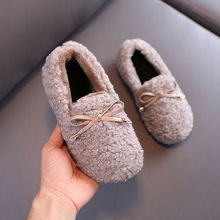 儿童棉鞋 冬女童加绒豆豆鞋 2021新款 女孩室内外毛拖鞋 中大童毛毛鞋