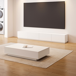 北欧简约白色实木电视柜茶几组合现代极简小户型客厅落地电视机柜