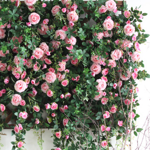 玫瑰假花藤条空调管道缠绕装 饰遮挡绿植藤蔓花墙布景绢花仿真花艺